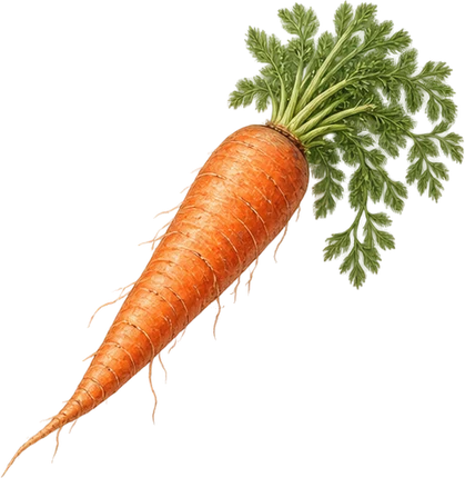 The drawing: carrot, root with leaves