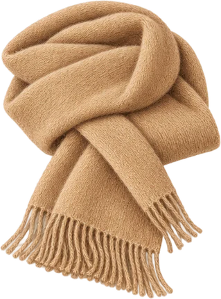 The drawing: cashmere knit, draped scarf