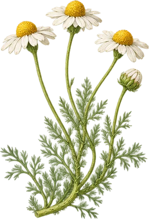 The drawing: chamomile, flowering stem