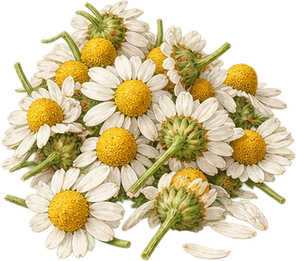 The drawing: chamomile, picked flower heads