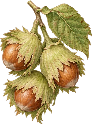 The drawing: hazelnut, nuts in husks