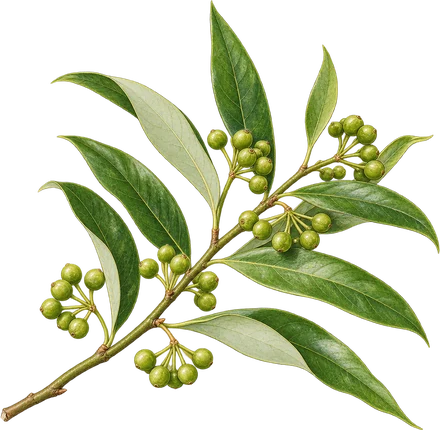 The drawing: litsea, fruiting sprig