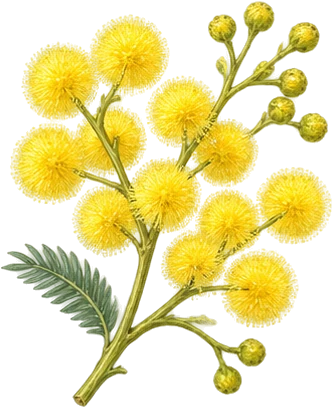 The drawing: mimosa, pompom cluster