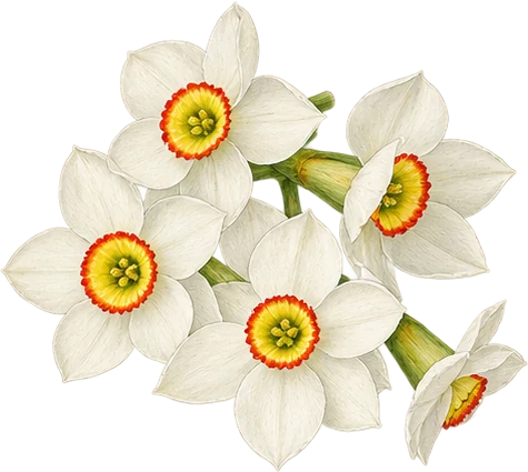 The drawing: narcissus, picked flower heads