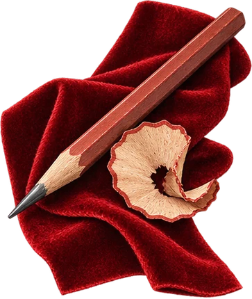 The drawing: pencil shavings on velvet, pencil on velvet strip