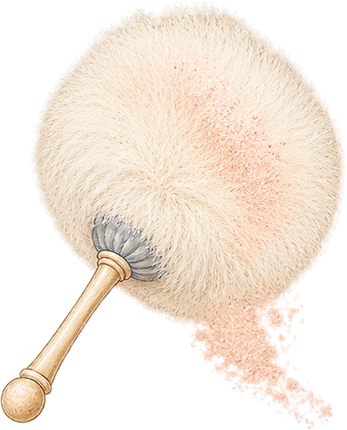 The drawing: powder puff, second puff on handle