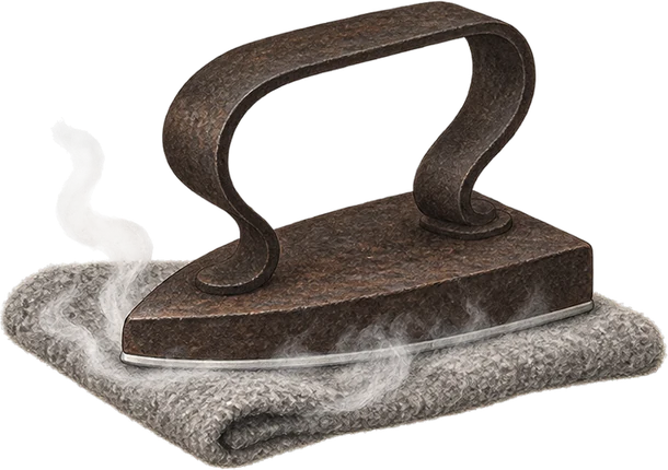 The drawing: sclarene, flat iron on damp wool