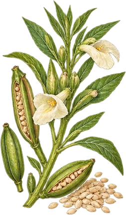 The drawing: sesame, split capsule stem