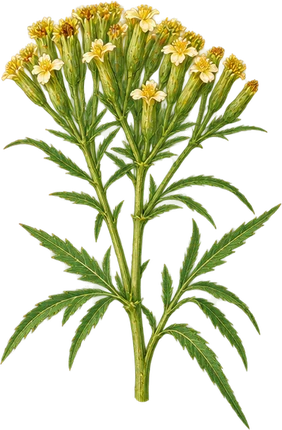 The drawing: tagetes, flowering top