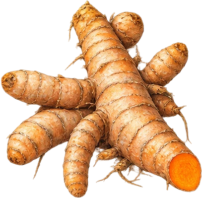 The drawing: turmeric, rhizome hand
