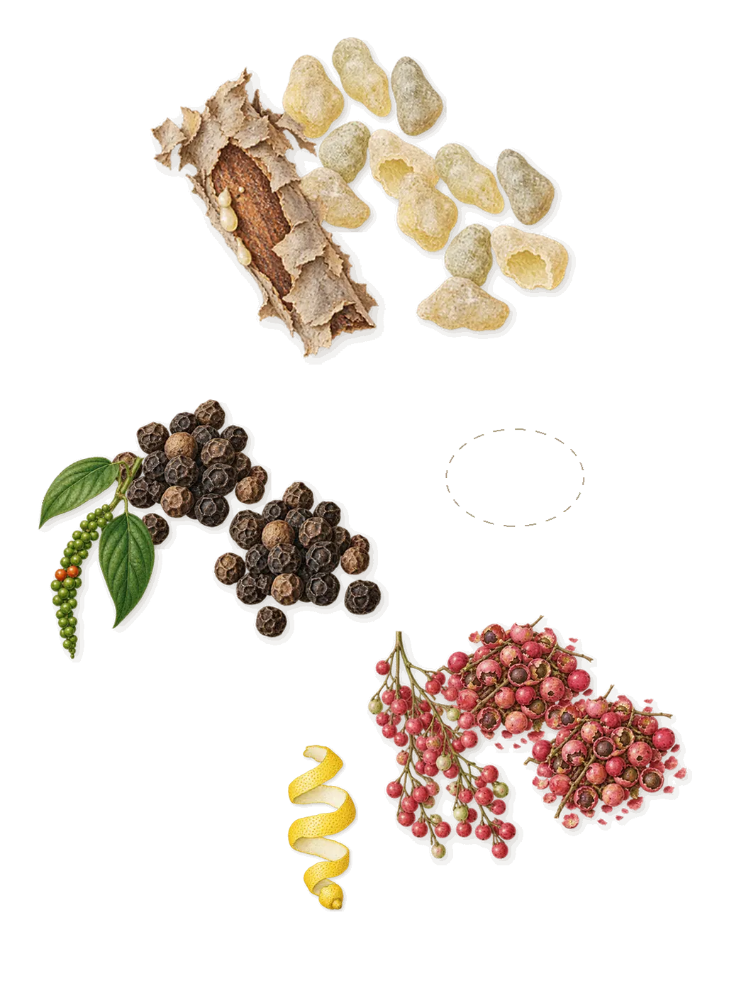 Cierge de Lune, when you spray it: Pink and black, Frankincense, Pink pepper, Black pepper, Citral (lemon)