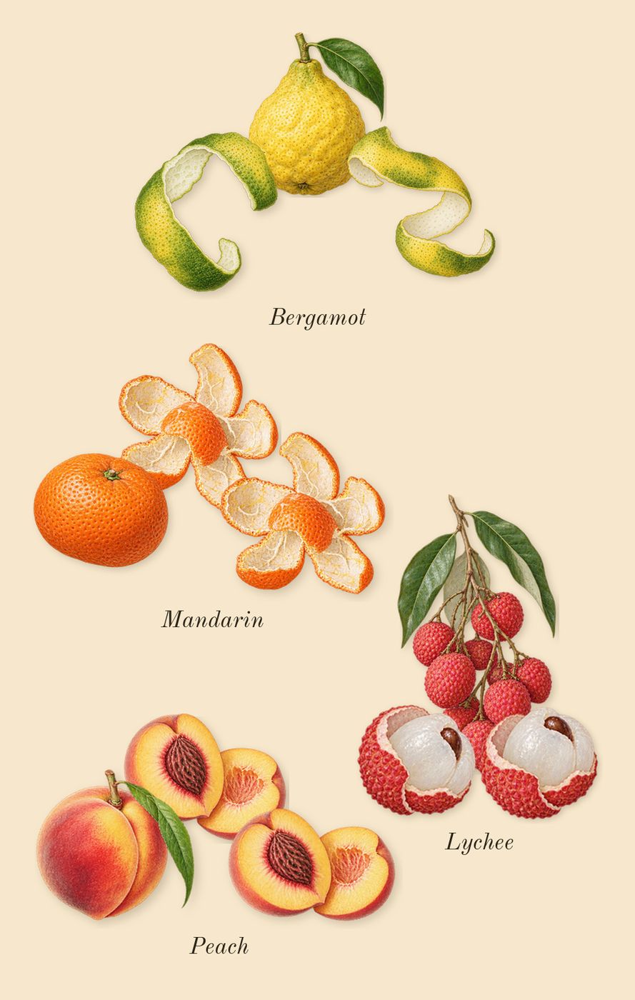 Mystique Bouquet, top notes: Peach, Mandarin, Bergamot, Lychee