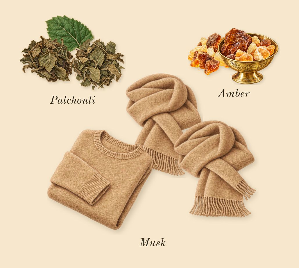 L'Aventure, dry-down: Patchouli, Amber, Musk