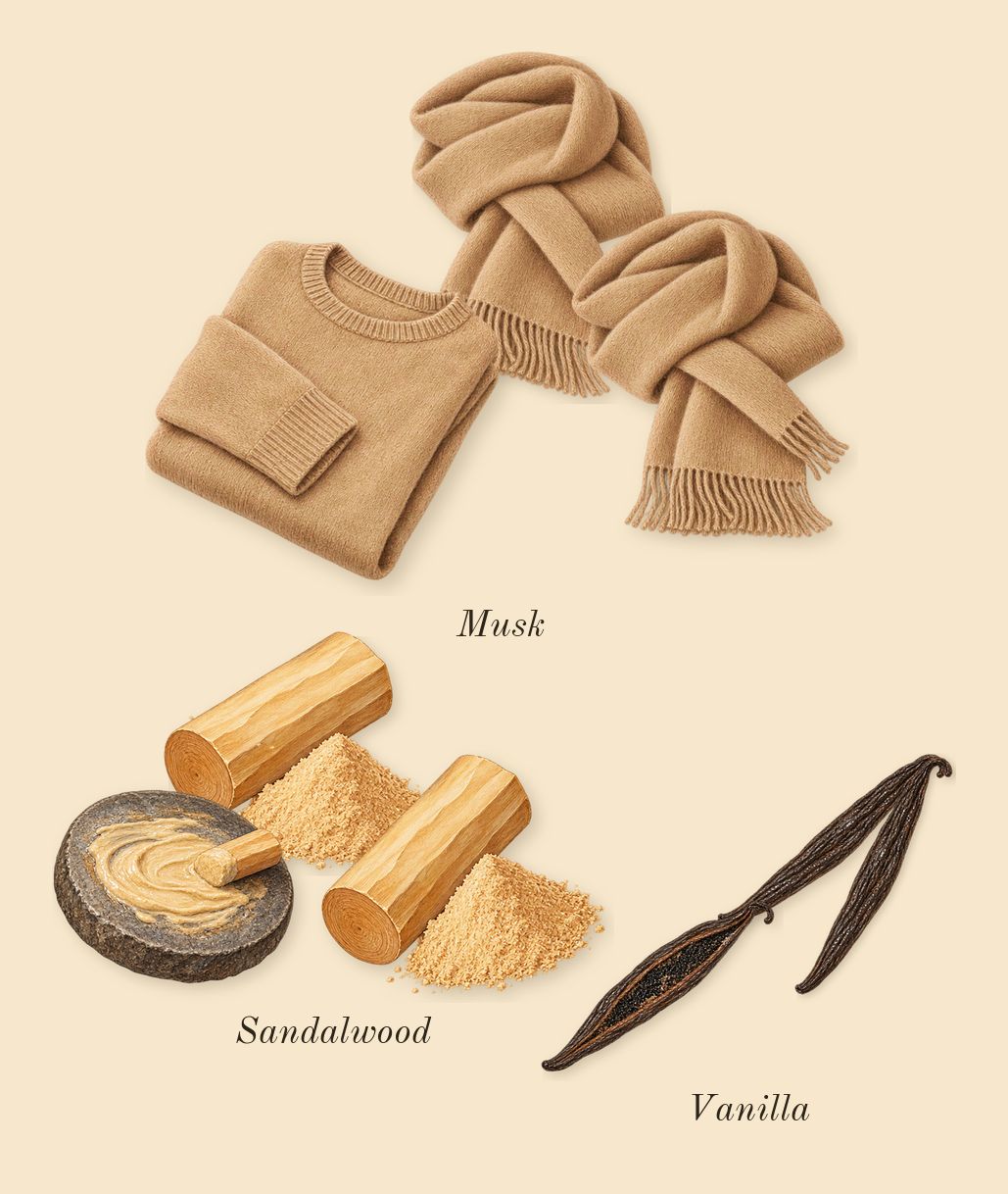L'Aventure Gold, dry-down: Musk, Vanilla, Sandalwood