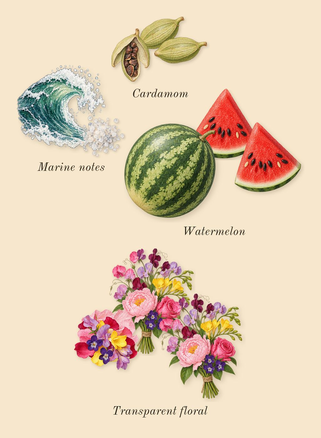 Blue Seduction, heart: Marine notes, Watermelon, Transparent floral, Cardamom