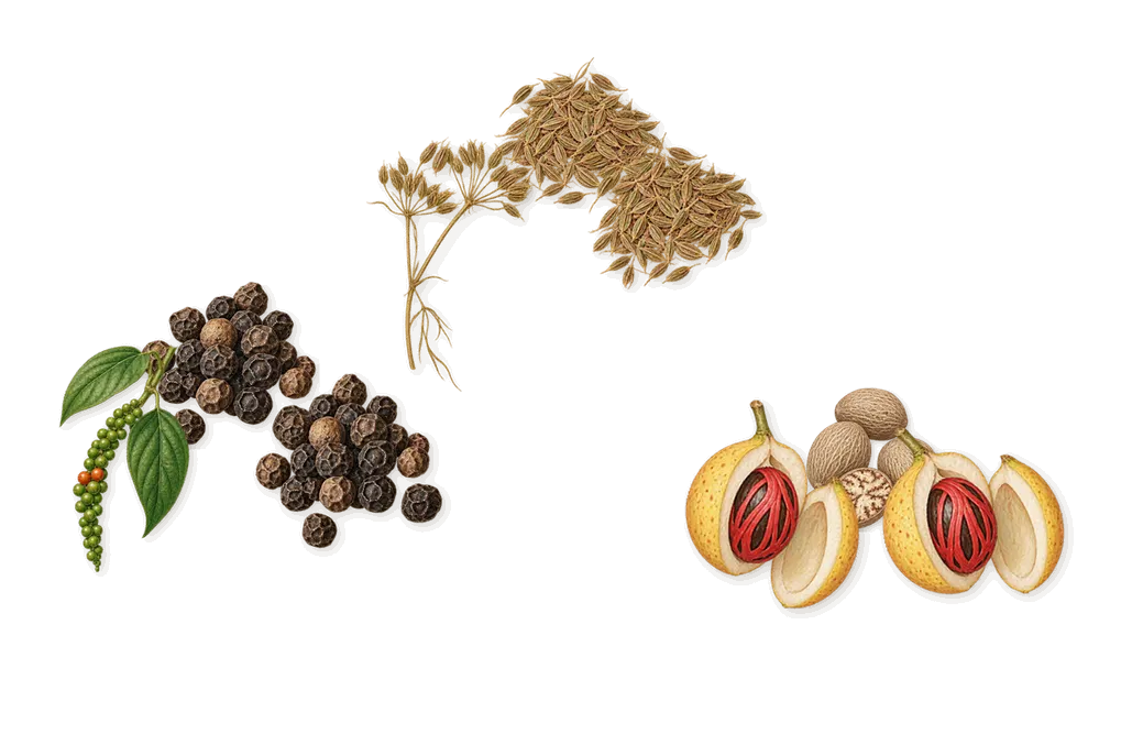 The Golden Secret, as it settles: Nutmeg, Black pepper, Cumin