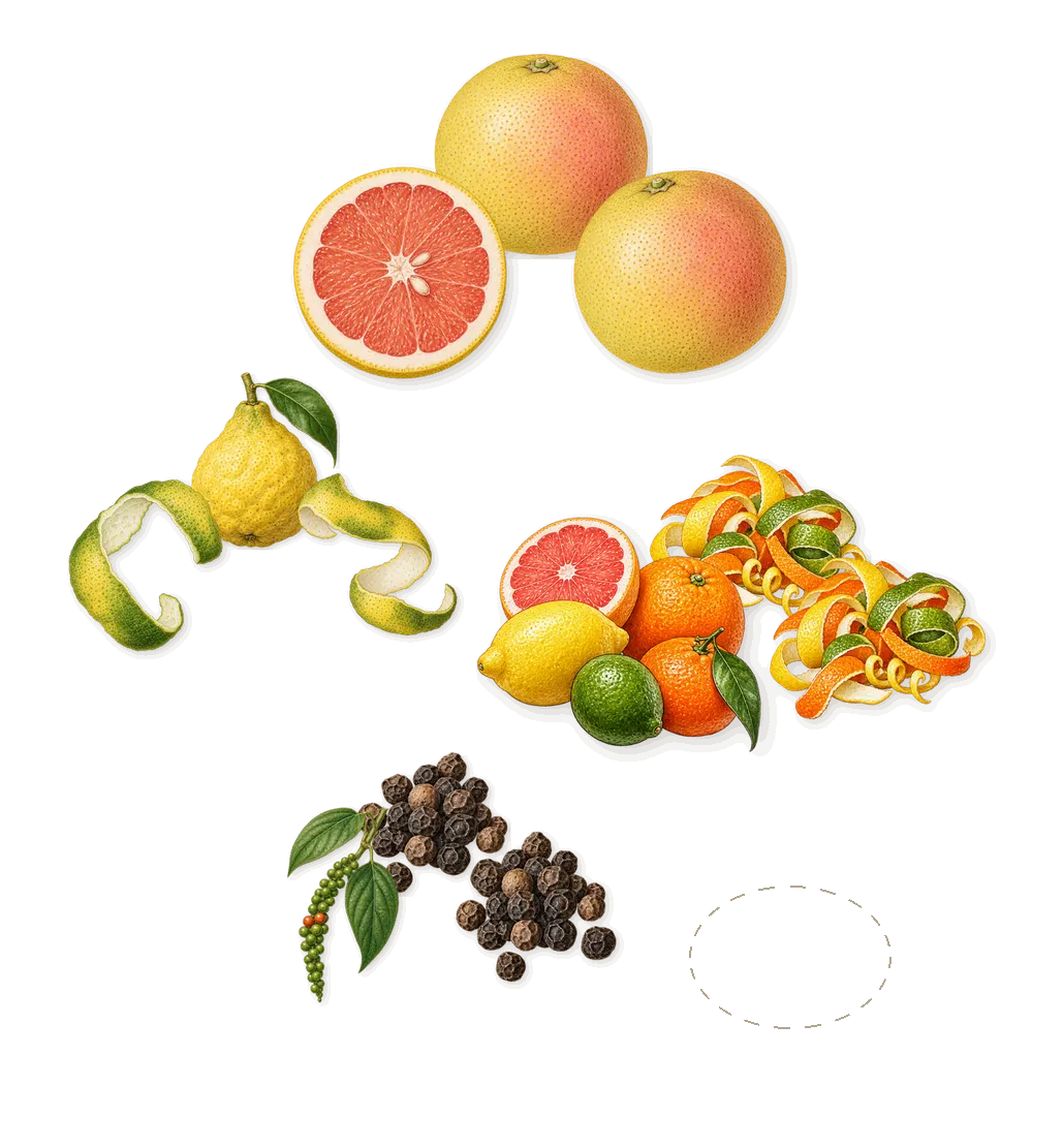 The Icon, when you spray it: Zesty citrus, Bergamot, Grapefruit, Black peppercorn, Black pepper