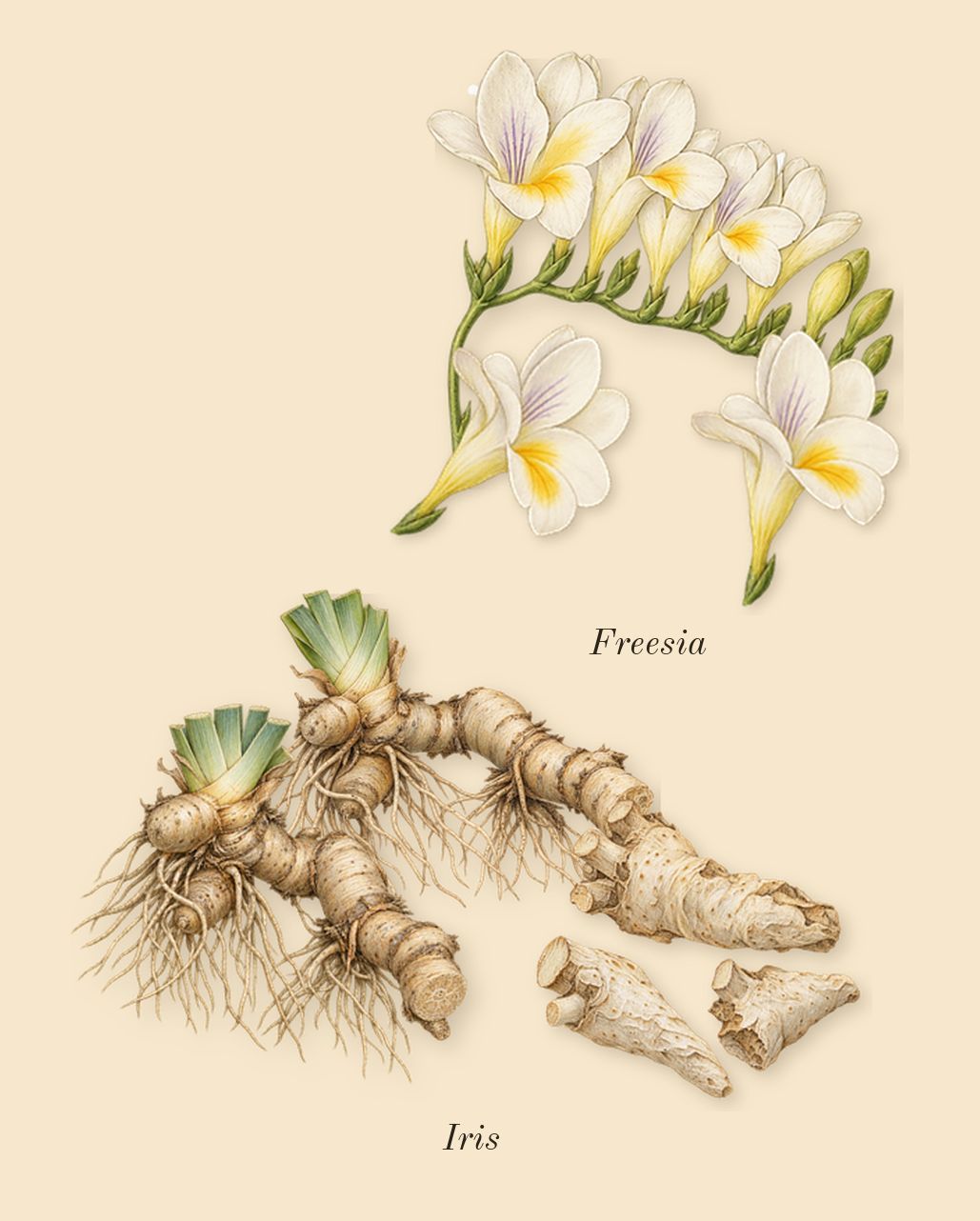Sultani, heart: Iris, Freesia