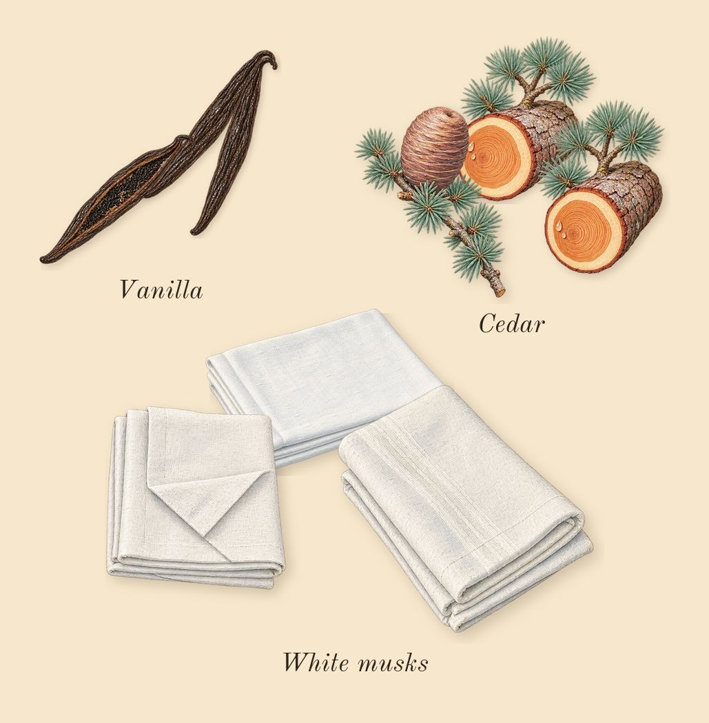 My Way, dry-down: Cedar, Vanilla, White musks