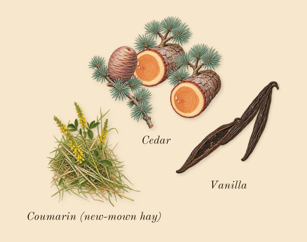 Sì Passione, dry-down: Cedar, Vanilla, Coumarin (new-mown hay)