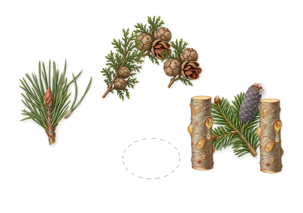 A Grove by the Sea, what stays: Pine, Fir balsam, Cypress, Red clay