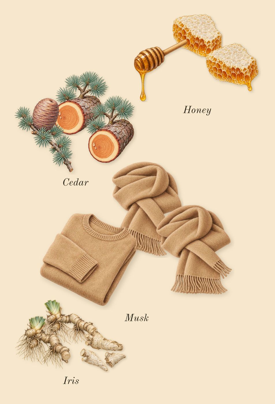 L'Or de Louis, heart: Honey, Iris, Musk, Cedar