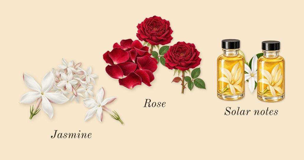 Ashore, heart: Jasmine, Solar notes, Rose