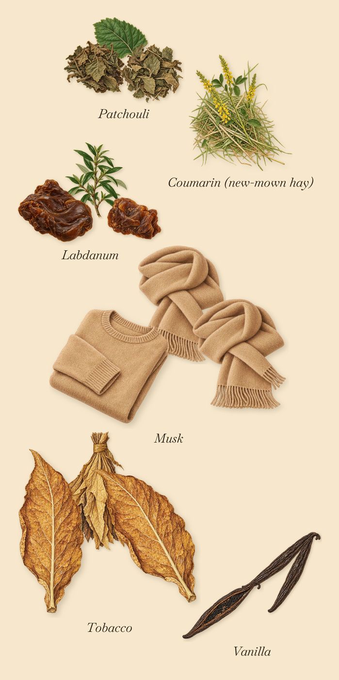 Tabac Rose, what stays: Tobacco, Patchouli, Labdanum, Musk, Vanilla, Coumarin (new-mown hay)