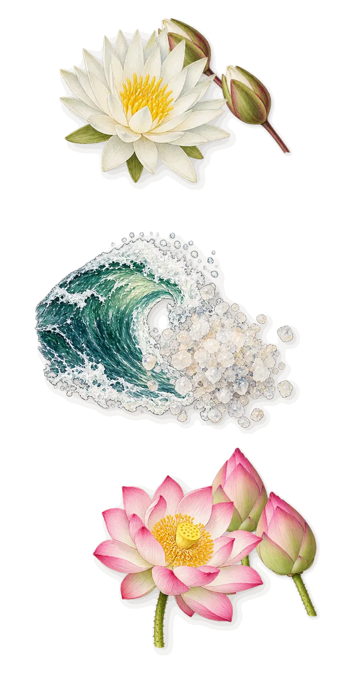 Sirenide, as it settles: Water lily, Lotus, Marine notes