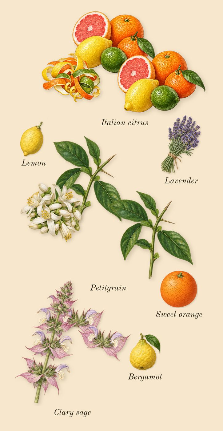 Summer Mink, top notes: Italian citrus, Clary sage, Petitgrain, Sweet orange, Lemon, Bergamot, Lavender