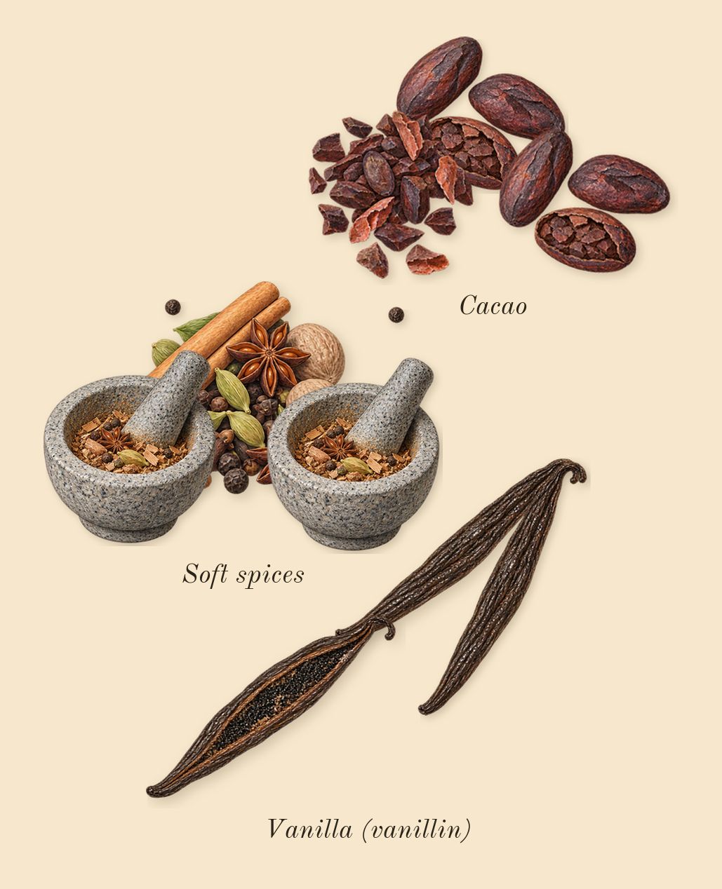 Eilish, heart: Vanilla (vanillin), Soft spices, Cacao