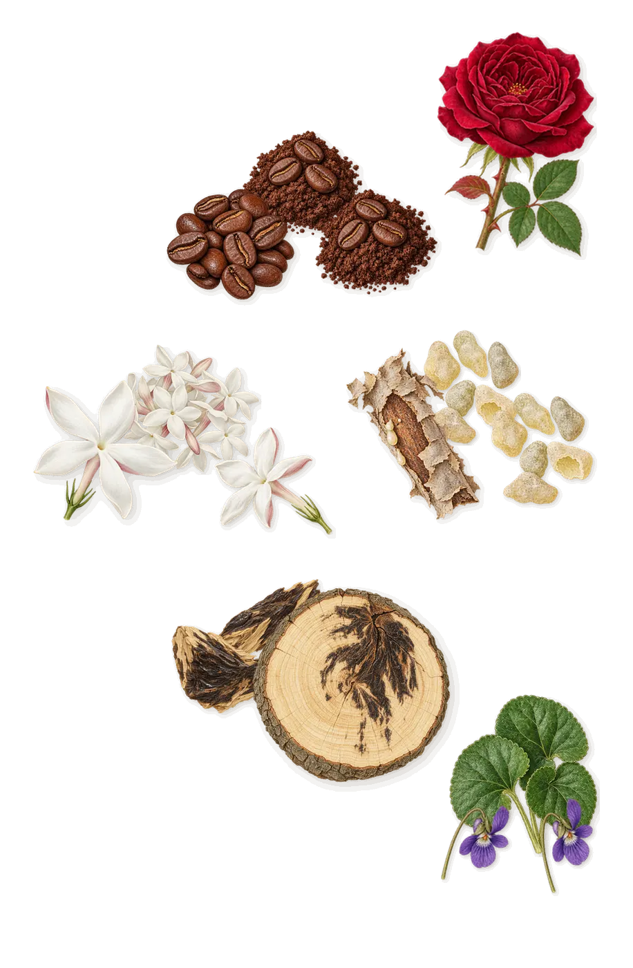 Saint Petal Extrait Extrême, as it settles: Violet, Jasmine, Coffee, Frankincense, Akigalawood (oud), Rose