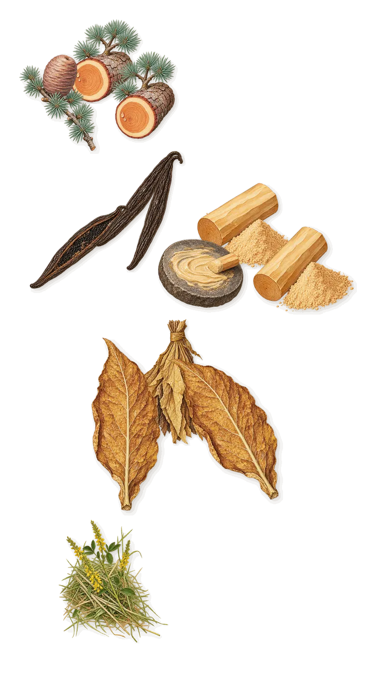 Smokin' Gun, what stays: Cedar, Tobacco, Vanilla, Sandalwood, Coumarin (new-mown hay)
