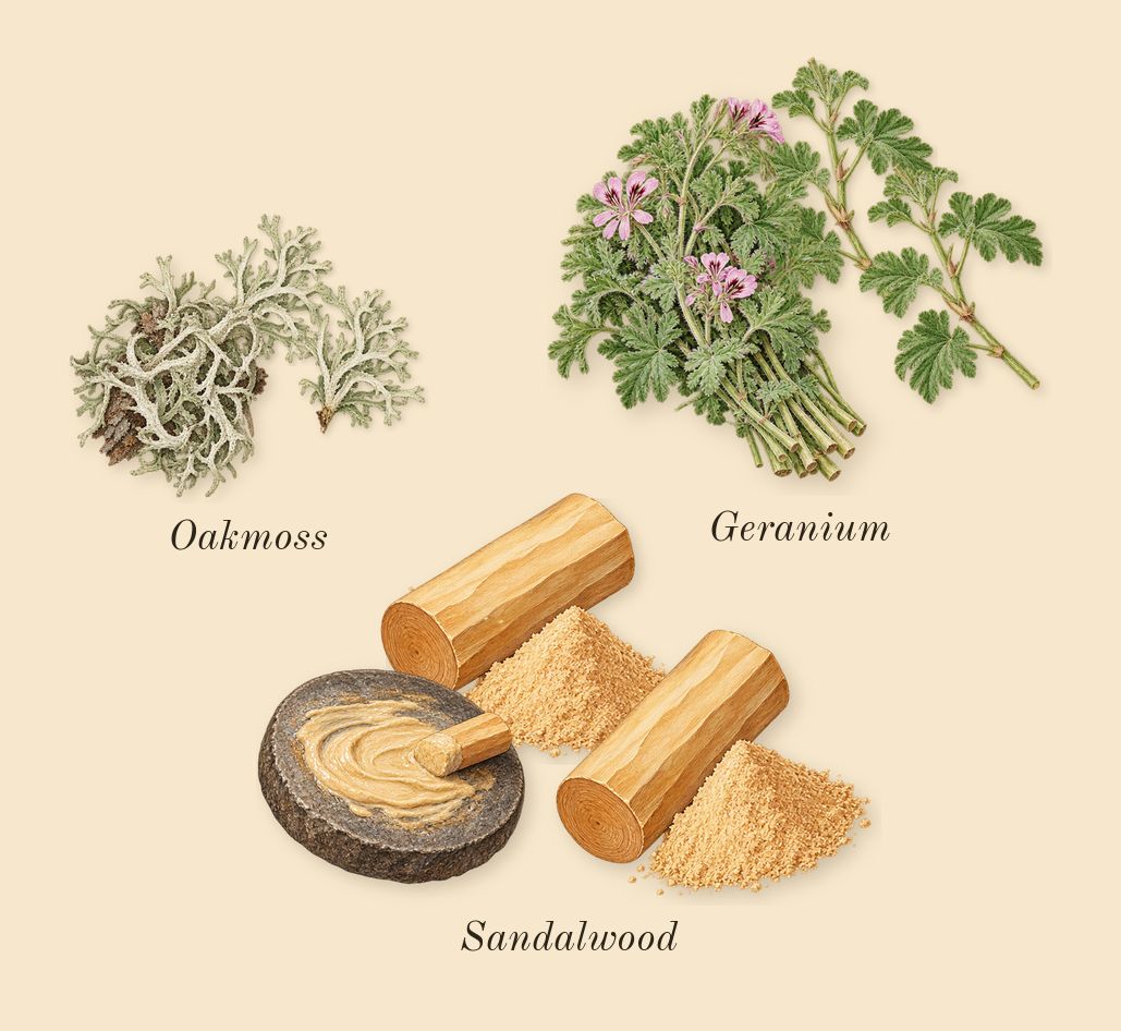 for Men, heart: Oakmoss, Geranium, Sandalwood