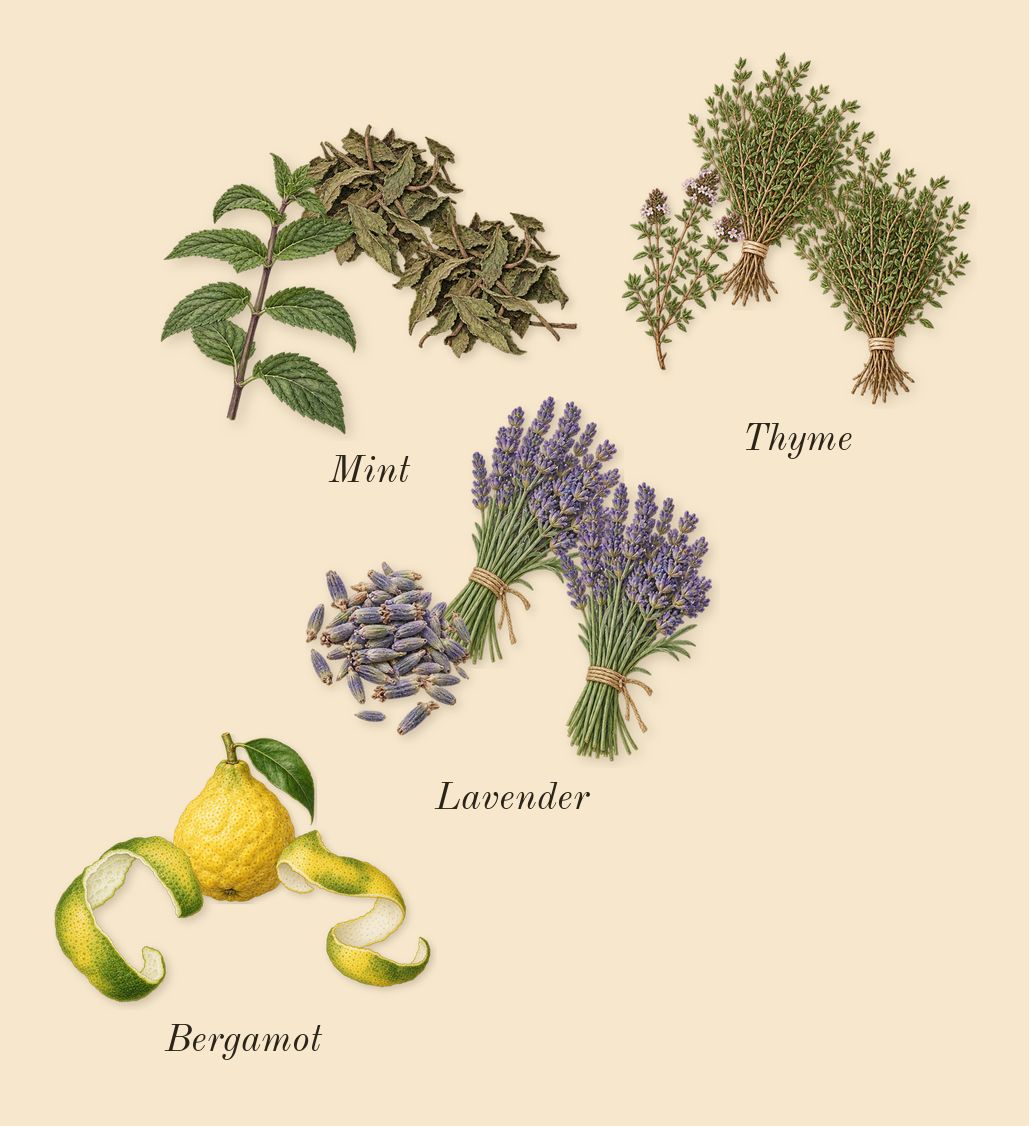 for Men, top notes: Bergamot, Lavender, Mint, Thyme