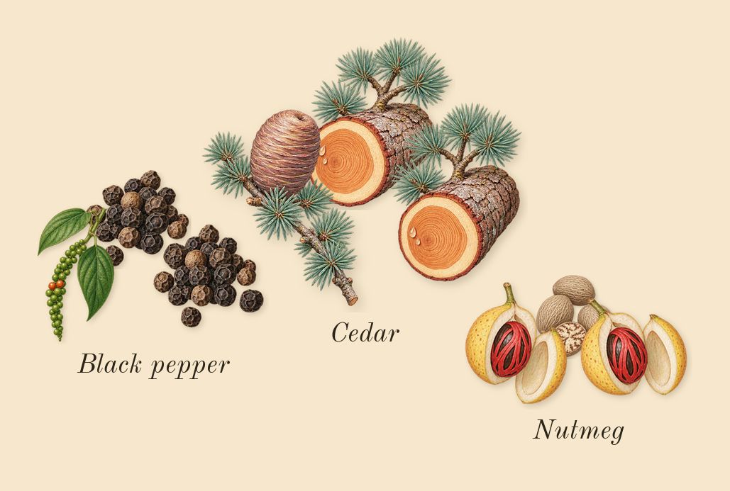 Touch for Men, heart: Nutmeg, Cedar, Black pepper