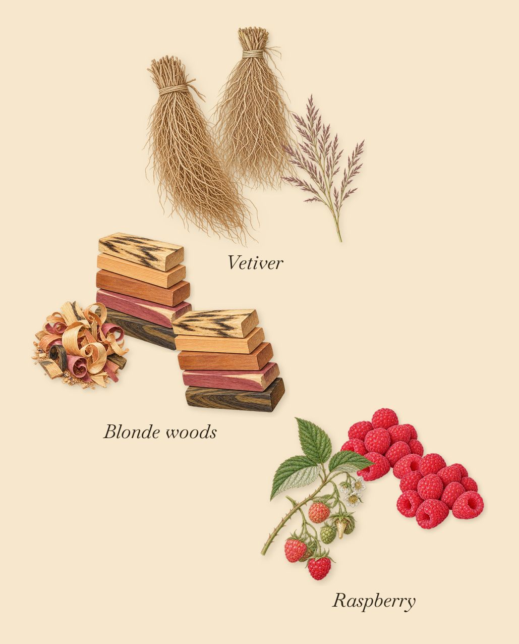 Black Saffron, what stays: Blonde woods, Raspberry, Vetiver