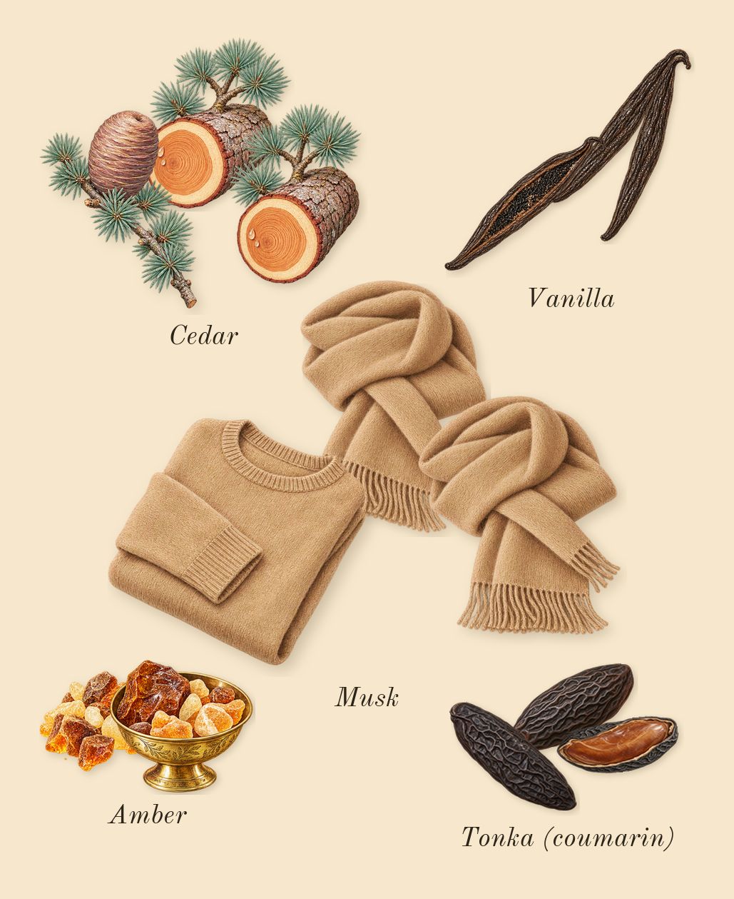 Amor Amor, dry-down: Amber, Cedar, Musk, Tonka (coumarin), Vanilla