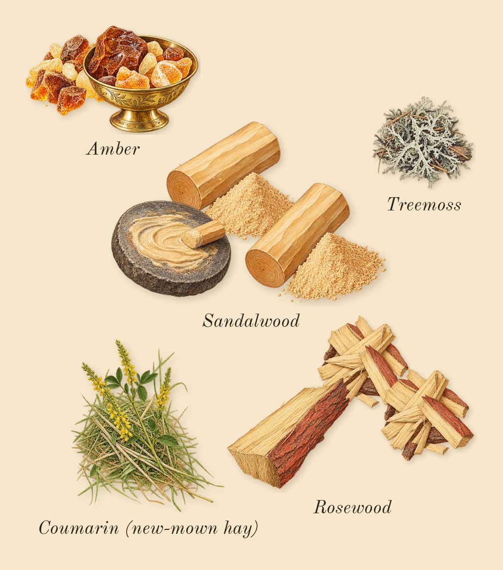Eternity for Men, dry-down: Sandalwood, Rosewood, Amber, Treemoss, Coumarin (new-mown hay)