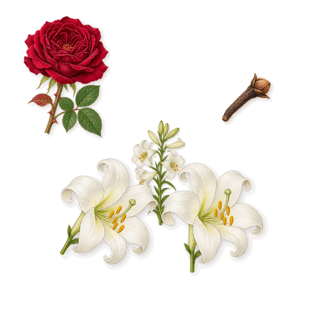 Baiser Volé, as it settles: Lily, Rose, Isoeugenol (clove)