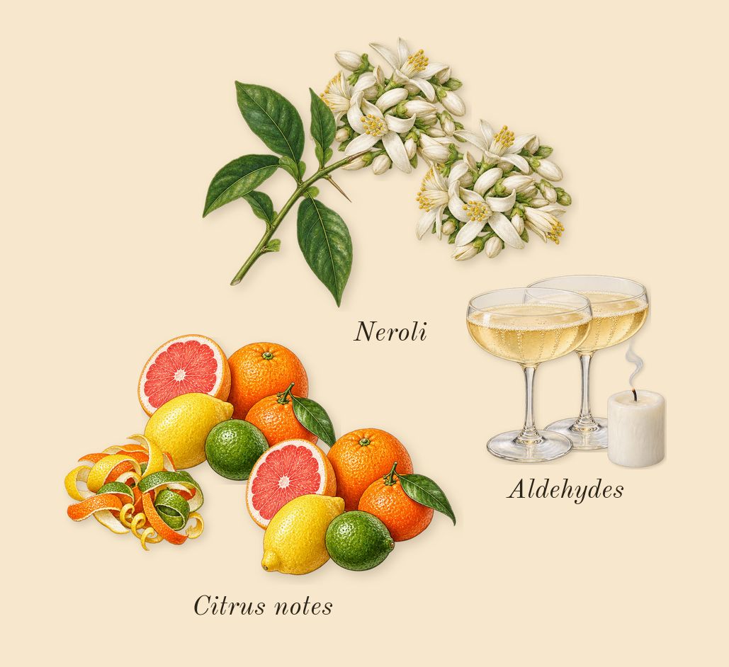 No. 5, top notes: Citrus notes, Aldehydes, Neroli