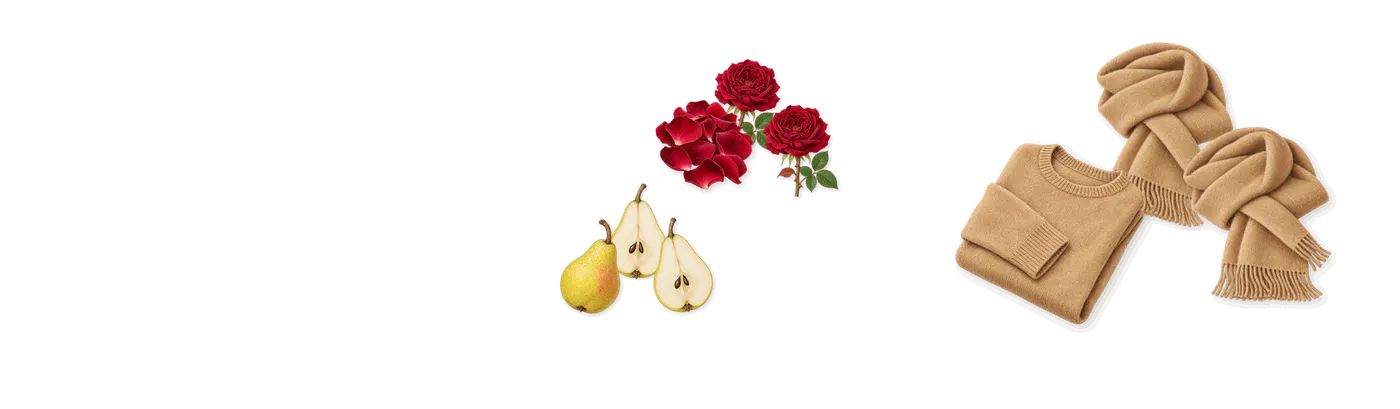 Paris-St. Moritz’s scent picture, a draft: pear, rose, musk drawn so far; dashed outlines where nothing is drawn yet