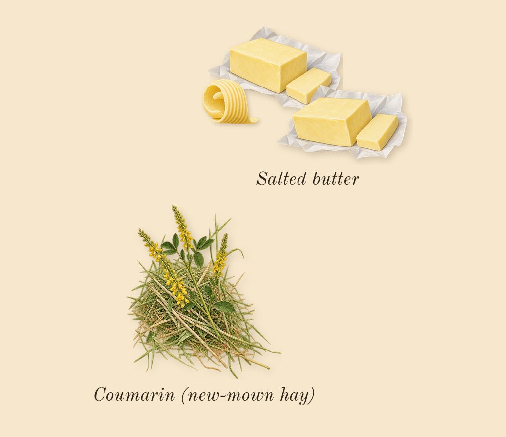 Dandelion Butter, dry-down: Salted butter, Coumarin (new-mown hay)