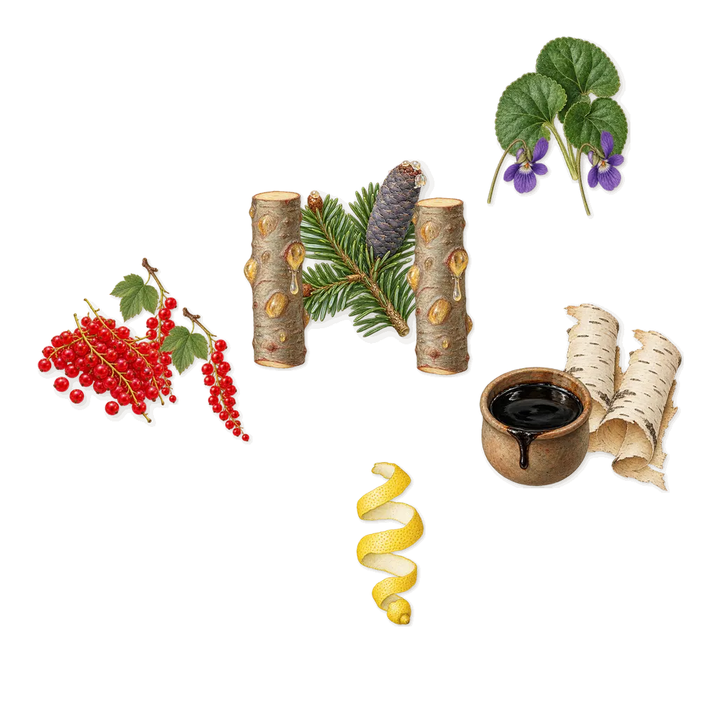 Morel Map, when you spray it: Birch, Fir balsam, Redcurrant, Violet, Citral (lemon)