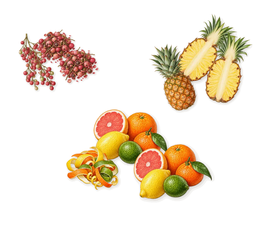 Floral, when you spray it: Citrus coeur, Pink pepper, Pineapple