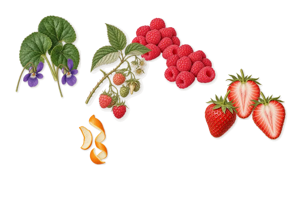 Juice Personal, when you spray it: Raspberry, Strawberry, Violet, Limonene (orange peel)