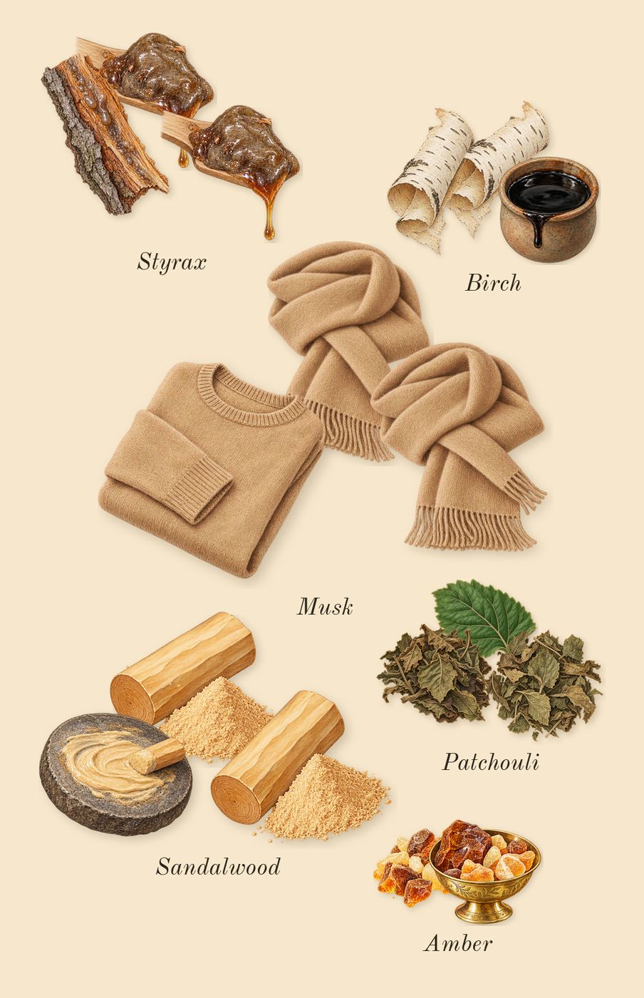 Aventus for Her, dry-down: Patchouli, Birch, Musk, Styrax, Sandalwood, Amber