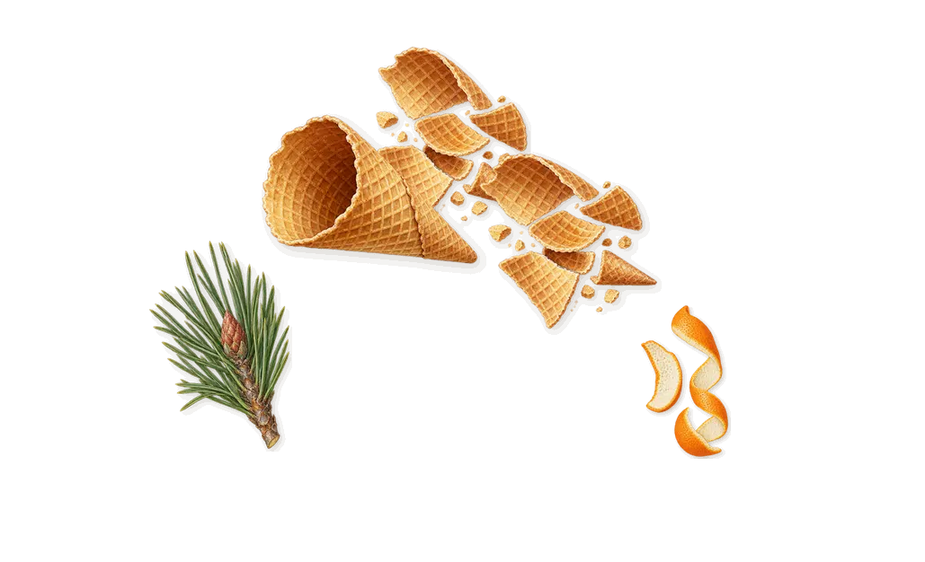 Matcha Soft Serve, when you spray it: Waffle cone, Limonene (orange peel), Pinene (pine needles)