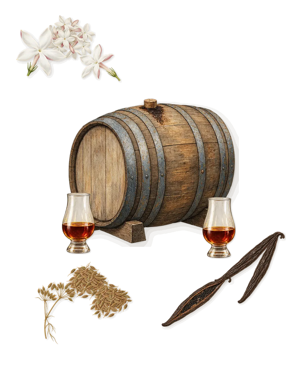 Only Desire, as it settles: Cumin, Vanilla (vanillin), Jasmine, Rum