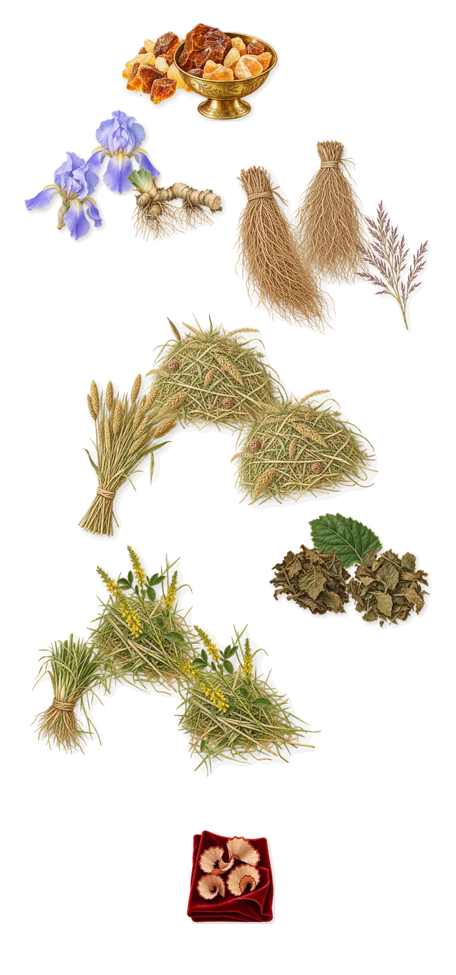 Homme, what stays: Iris, Amber, Patchouli, Vetiver, Coumarin (new-mown hay), Hay, Iso E Super (pencil shavings on velvet)